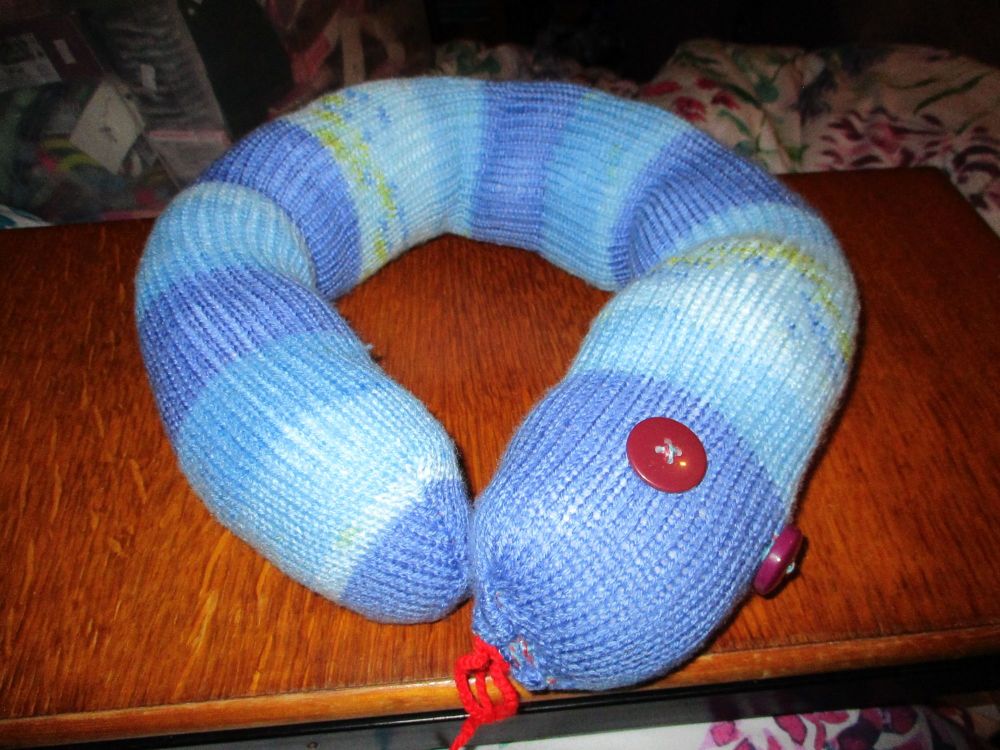 (*)Blue Two Tone Floral Giant Snake Knitted Soft Toy