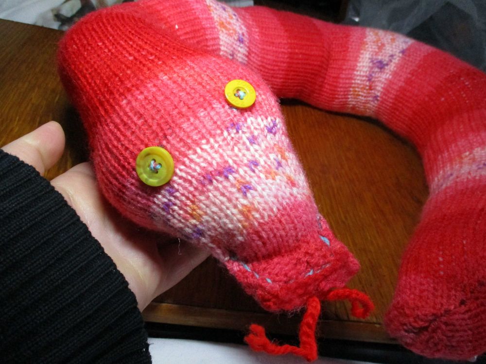 Red Two Tone Floral Yellow Eyes Giant Snake Knitted Soft Toy