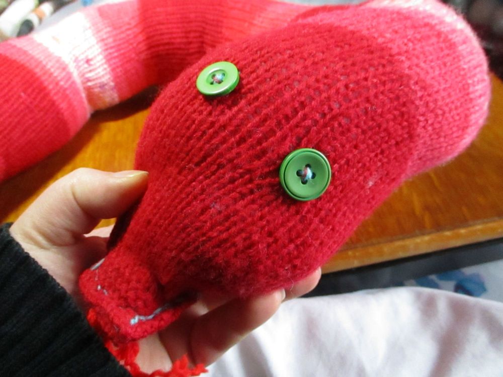 (*)Red Two Tone Floral Green Eyes Giant Snake Knitted Soft Toy