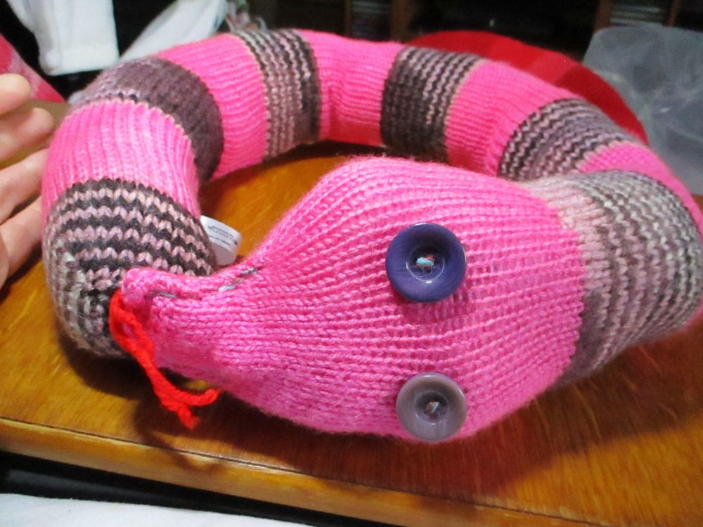 (*)Hot Pink & Pink Purple Ringed Giant Snake Knitted Soft Toy