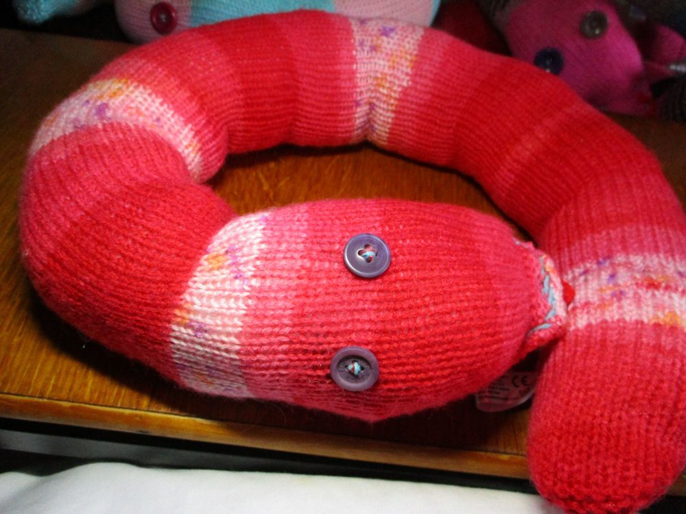 (*)Red Two Tone Floral Purple Eyes Giant Snake Knitted Soft Toy