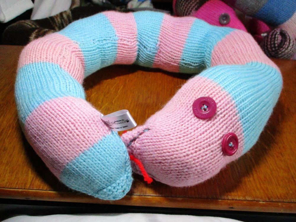 Pink Blue Banded Giant Snaked Knitted Soft Toy