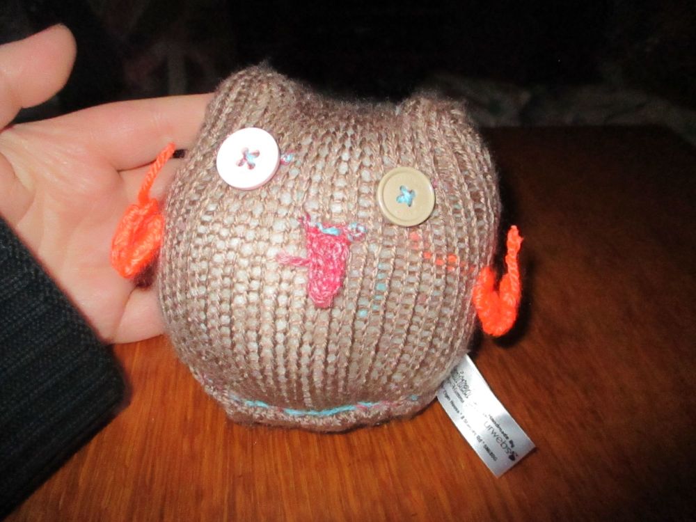 Baby Brown Owl - Orange Wings - Mauve Beak - Pink Brown Eyes