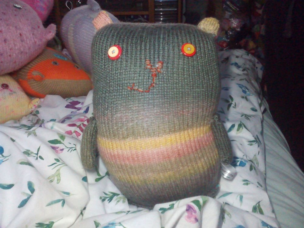 Green Brown Rust Copper Rainbow Giant Cat Soft Toy - Red & Cream Button Eyes