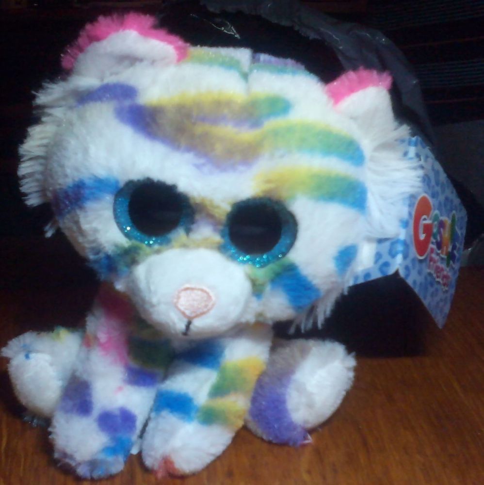 (*)Tinker Rainbow Striped White Tiger - Goshie Friends Beanie
