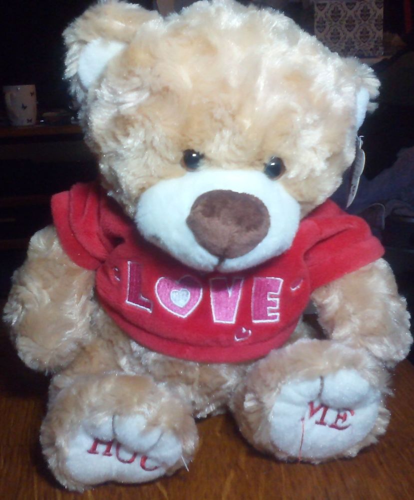 (*)Medium Light Brown Bear with Red "Love" Jumper - Paws - Soft Toy