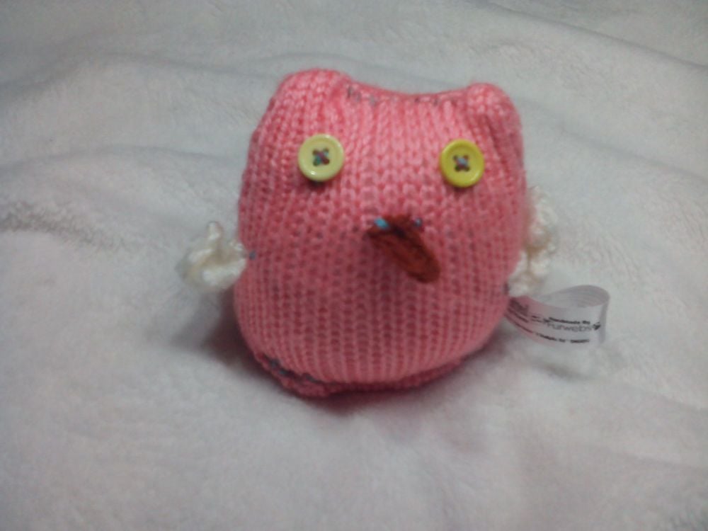 Baby Pink Owl, White Wings with Yellow Eyes Mini Owl