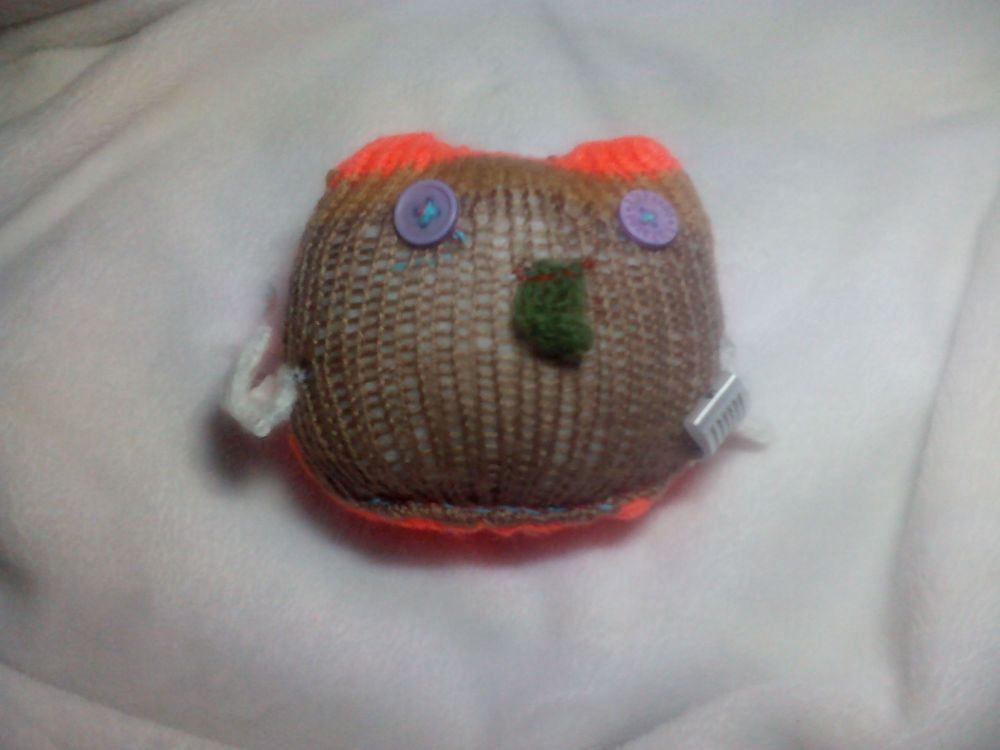 Baby Orange and Brown Owl - White Wings - Sage Beak - Lilac Eyes