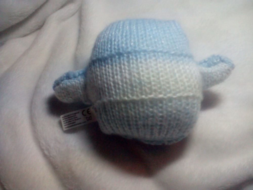(*)Mid Blue Tummy to Light Grey Back Body with Green Eyes Mini Ted Knitted Soft Toy