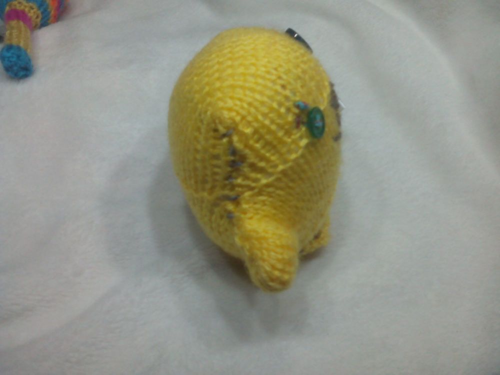 Yellow Body with Green / Dark Turquoise Eyes Mini Ted Knitted Soft Toy