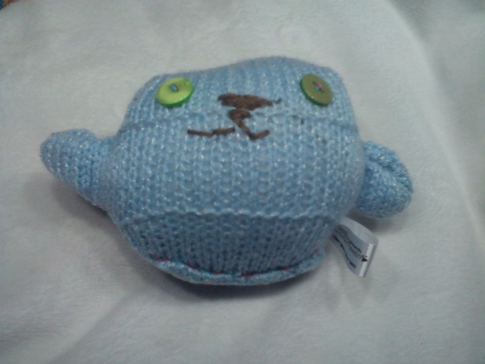 Blue with White Flecks Body with Green / Sage Eyes Mini Ted Knitted Soft To