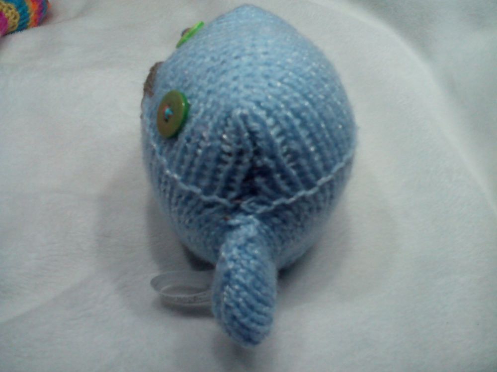 Blue with White Flecks Body with Green / Sage Eyes Mini Ted Knitted Soft Toy