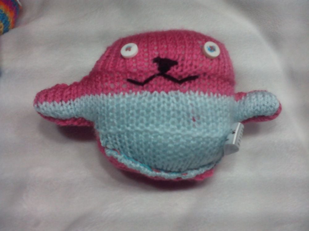(*)Mint Green and Hot Pink Body with White Eyes Mini Ted Knitted Soft Toy