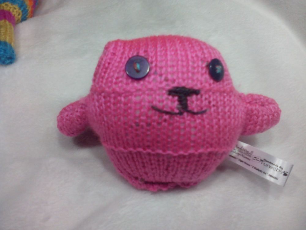 Warm Pink Body with Dark Purple / Dark Slate Eyes Mini Ted Knitted Soft Toy