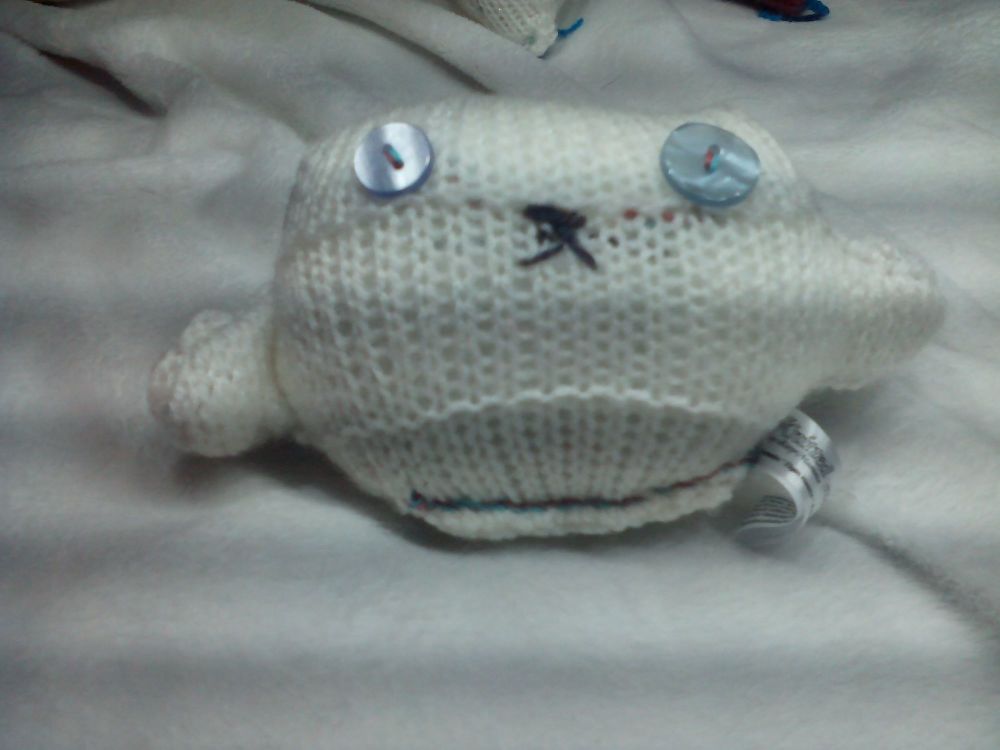 White Body with Light and Primrose Blue Eyes Mini Ted Knitted Soft Toy