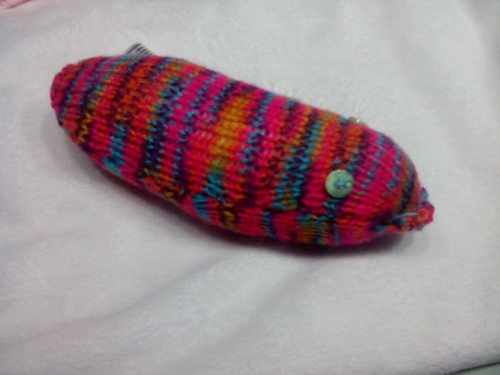 Vibrant Blue Red Orange Pink Purple Mustard Stripe Rainbow Body with Lime Green Eyes Mini Grub Knitted Soft Toy[CMS23]
