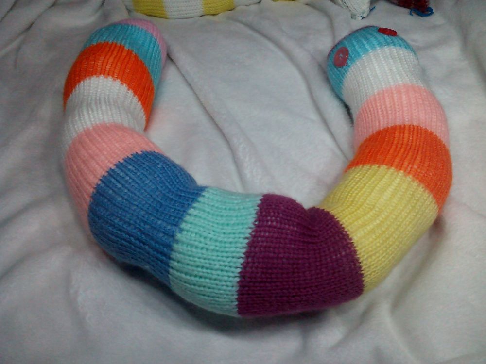(*)Mauve Blue White Orange Pink Mint Peach Yellow Giant Snake With Red Flower / Pink Round Eyes Knitted Soft Toy