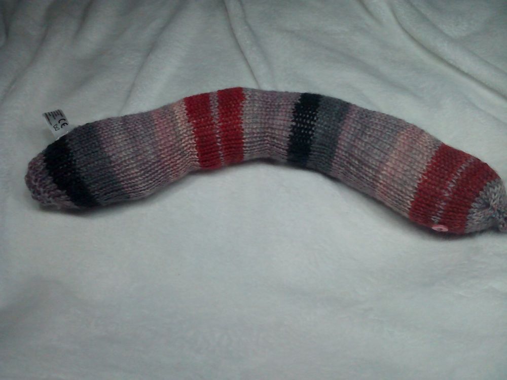 Purplish Brown Grey Black And Rusty Red Banded With 2 Pink Eyes Midi Snake Knitted Soft Toy