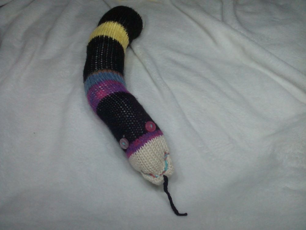 Mottled Banded Cream Purple Black Blue Yellow White With Pink Eyes Midi Snake Knitted Soft Toy