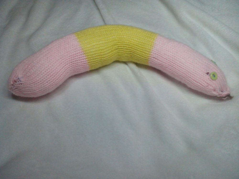 Tri Segmented Pink And Yellow Band With Green Eyes Midi Snake Knitted Soft Toy