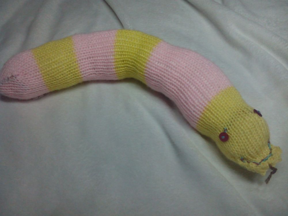 (*)Pink And Yellow Banded With Pinky Purple Eyes Midi Snake Knitted Soft Toy