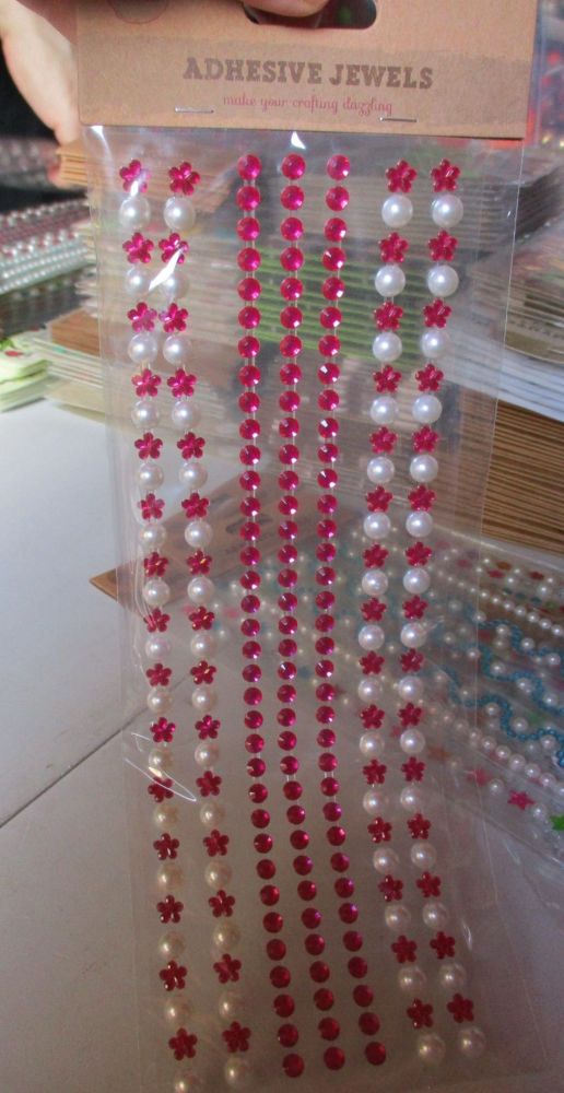 Fuchsia and Pearl Floral Craft Corner Adhesive Jewels