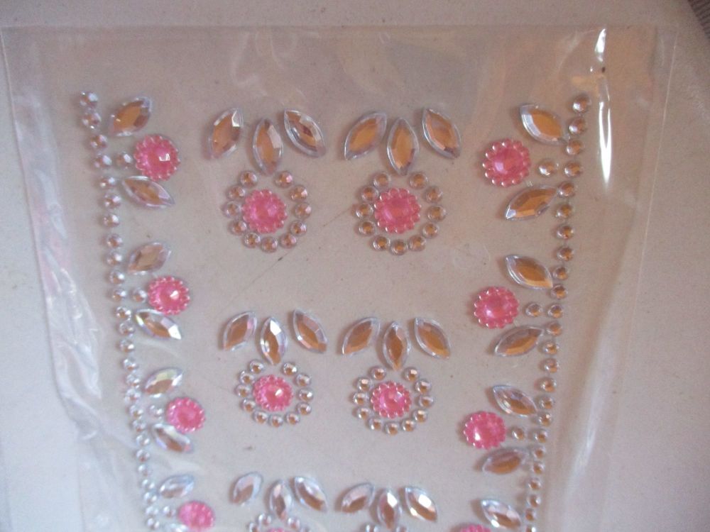 Pink and Silver Floral Craft Corner Adhesive Jewels
