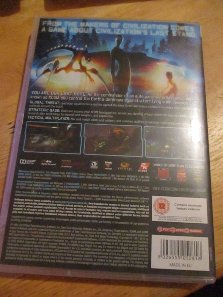 PC DVD X-com Enemy Unknown- Manual & 2 Discs - Backup Copy
