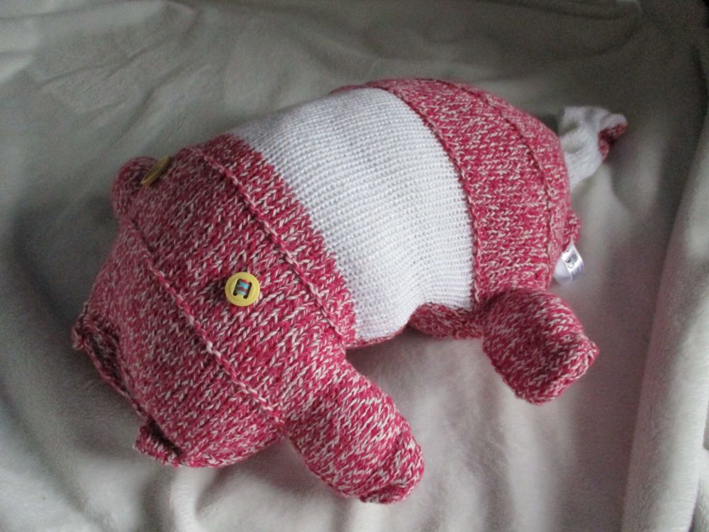 (*)Pink White Mottled / White Banded with Mustard Eyes Giant Scuttlecat Knitted Soft Toy