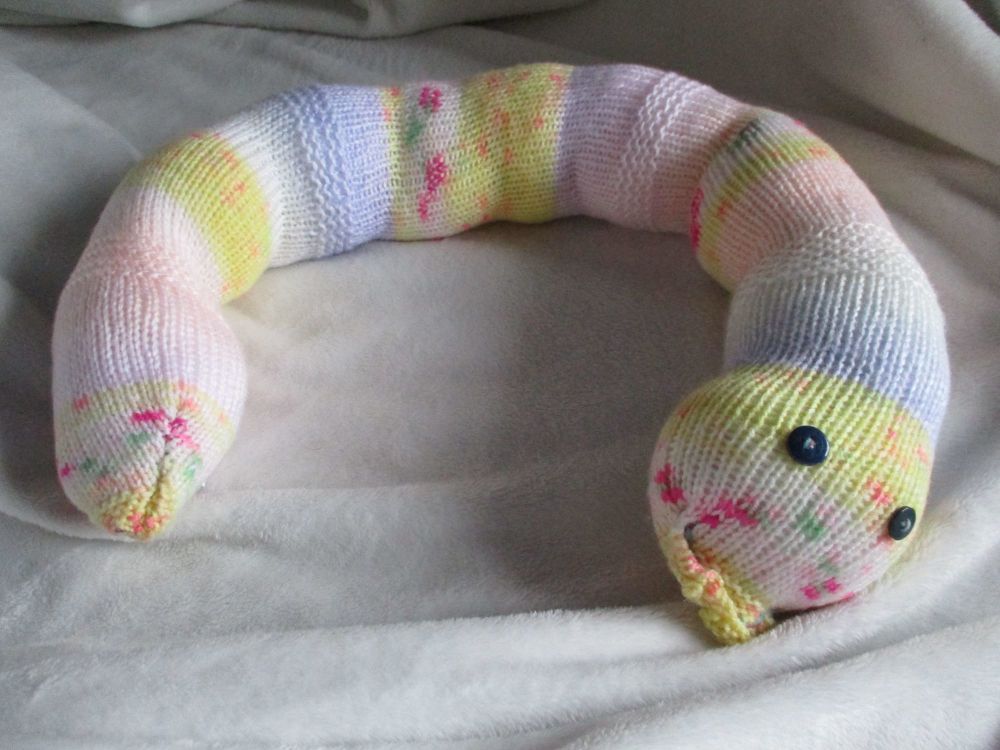 (*)Yellow Floral with Lilac Rainbow Banded Giant Snake - Slate Blue Eyes Knitted Soft Toy