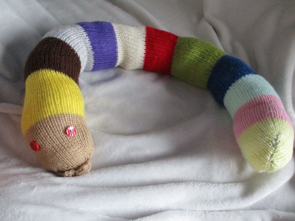 (*)Brown Yellow Headed Multi-colour Banded Body Giant Snake - Red Eyes Knitted Soft Toy