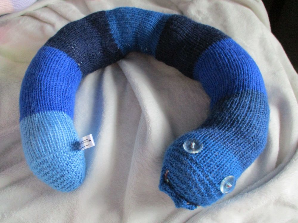 Dark and Mid Blues Multi-colour Striped Body Giant Snake - Clear Eyes Knitt