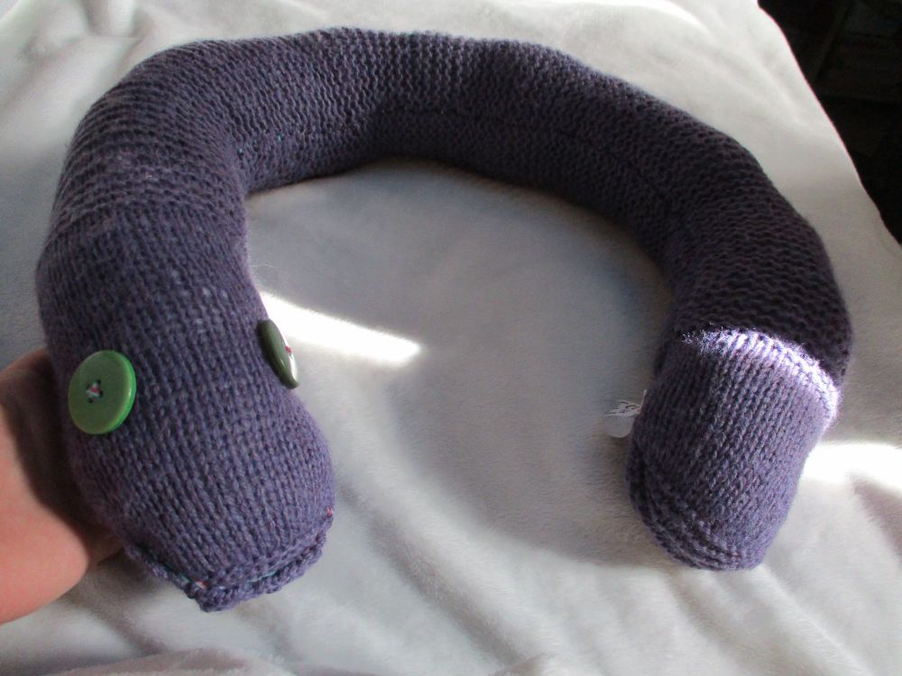Greyish Purple Ribbed Design Giant Snake - Giant Green Eyes Knitted Soft Toy