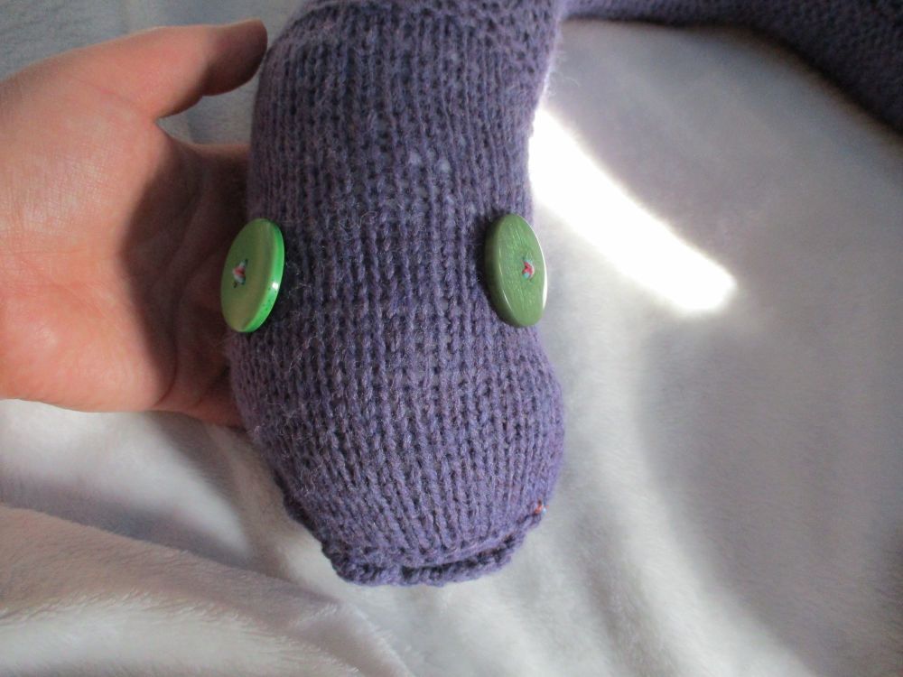 (*)Greyish Purple Ribbed Design Giant Snake - Giant Green Eyes Knitted Soft Toy