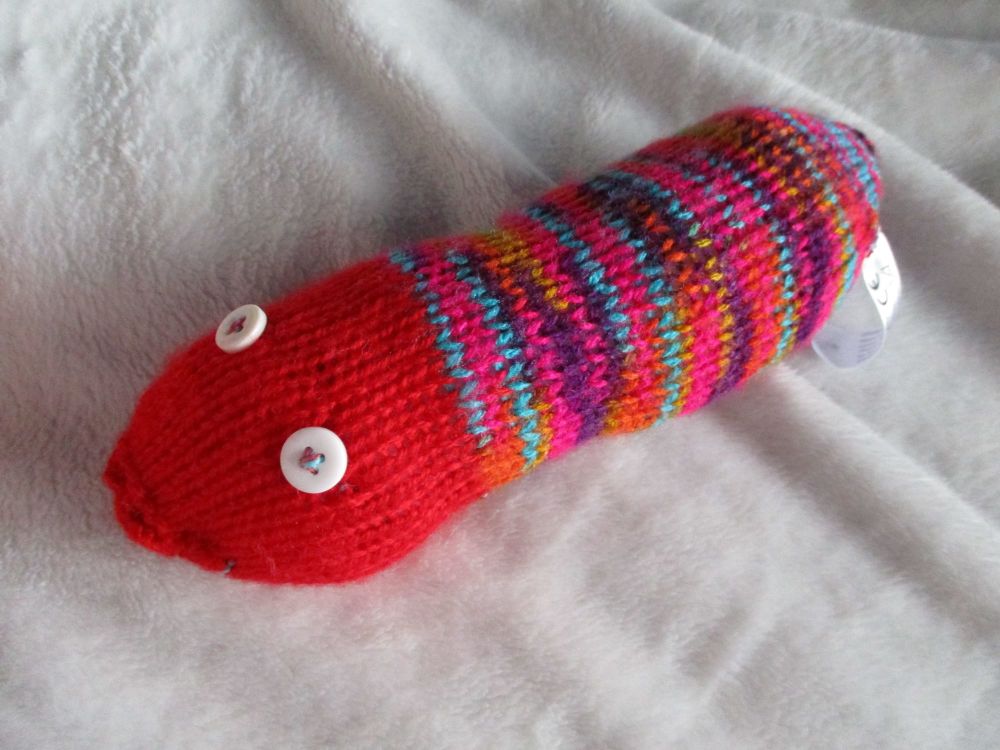 (*)Red Headed Vibrant Stripe Rainbow Body with White Eyes Mini Grub Knitted Soft Toy[CMS23]