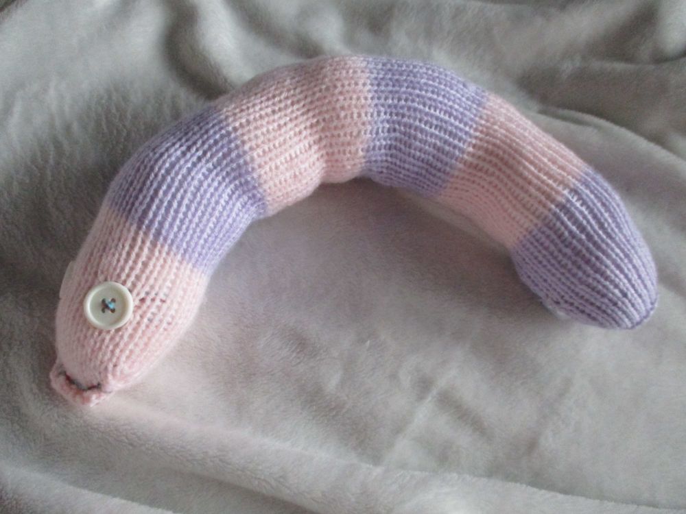 Pink and Lilac Banded White Eyes Midi Snake Knitted Soft Toy
