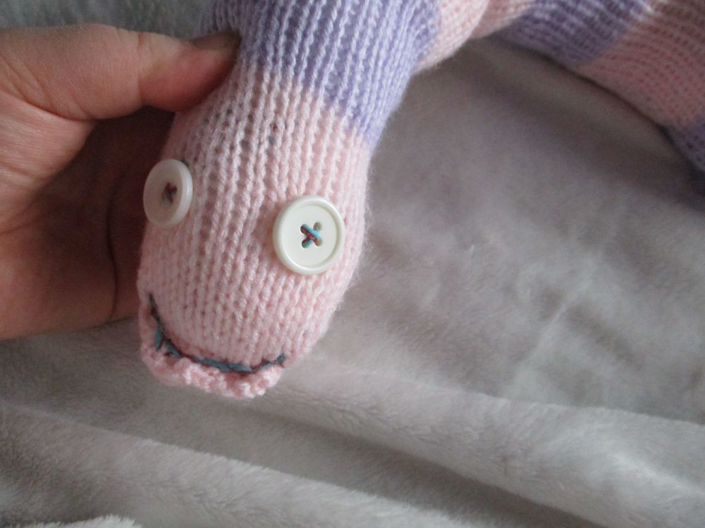 (*)Pink and Lilac Banded White Eyes Midi Snake Knitted Soft Toy