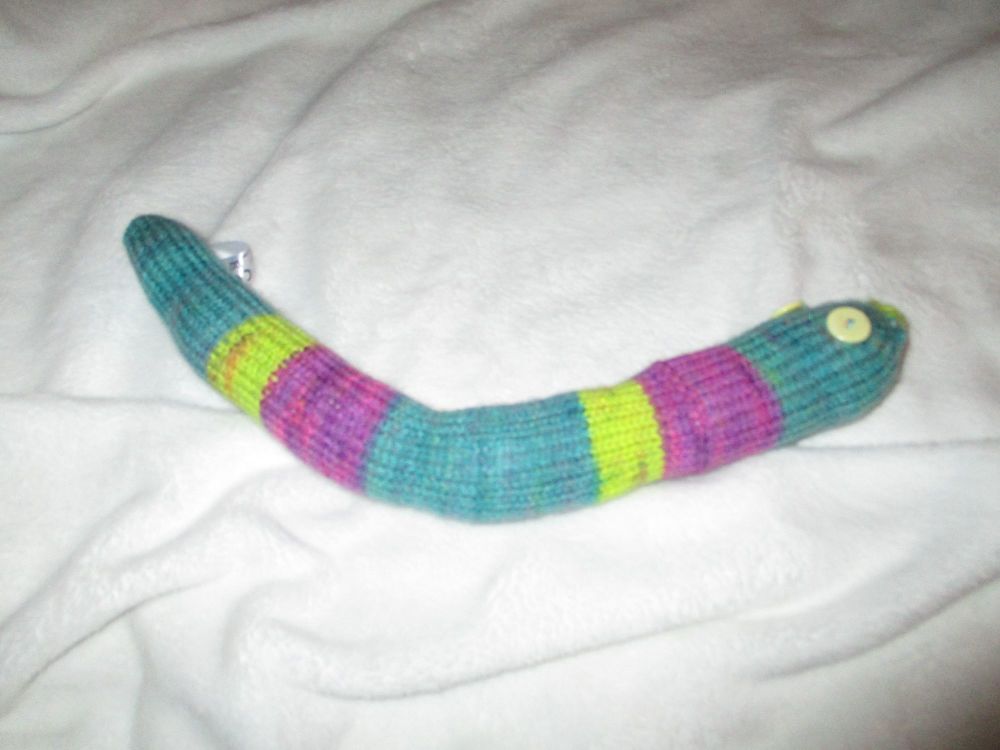 Slender Purple Green Yellow Gradient Midi Snake - Yellow Eyes Knitted Soft Toy
