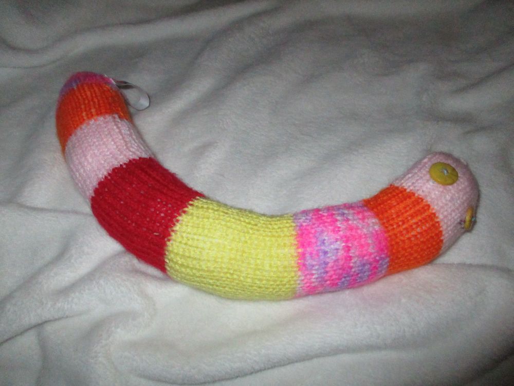 (*)Pink Orange Yellow Red Pink-Rainbow Midi Snake - Mustard Eyes Knitted Soft Toy