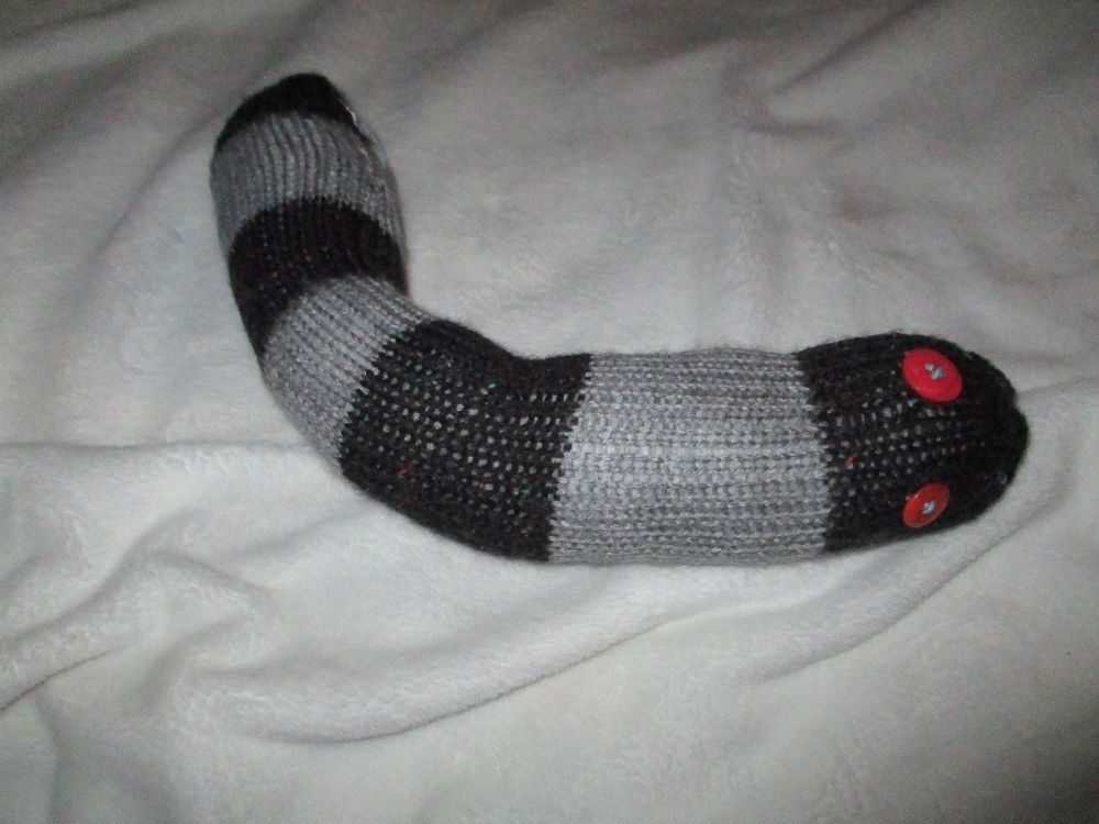 Grey Black Stripe Midi Snake - Red and Heart Eyes Knitted Soft Toy