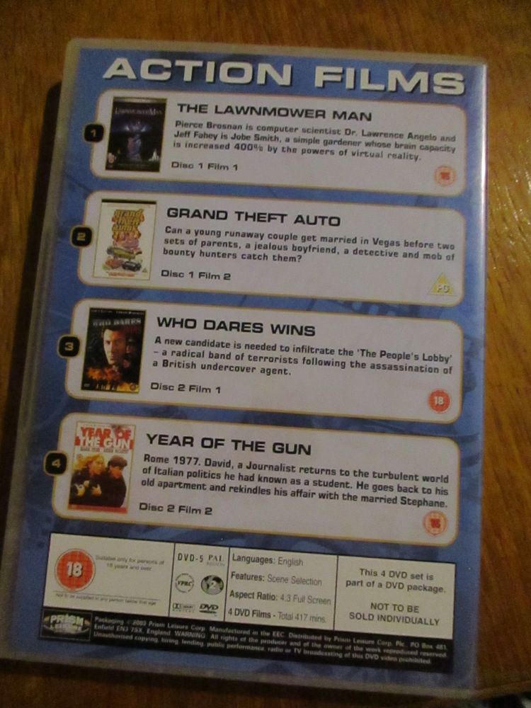 Grand Theft Auto, Lawnmower Man, Year Of The Gun, Who Dares Win - 4 Dvd Collection