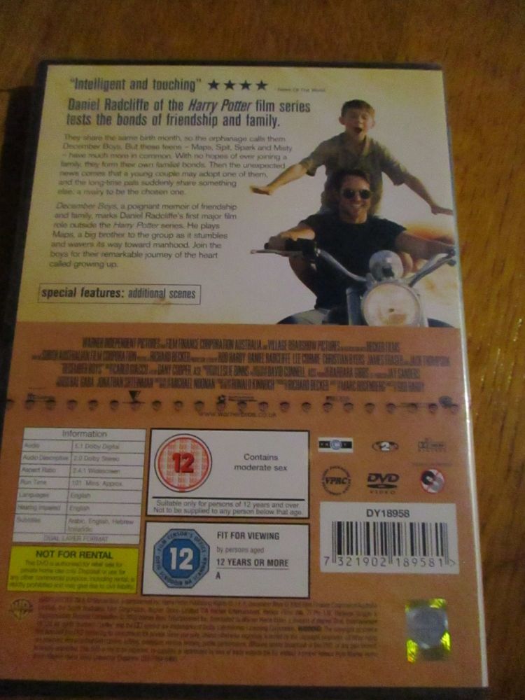 December Boys - Daniel Radcliffe - DVD - Brand New and Sealed