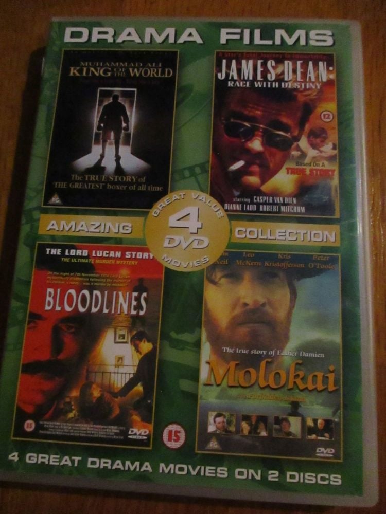 4 Drama Films In One Box - King Of The World, Bloodlines, Molokai, Race with Destiny - DVD