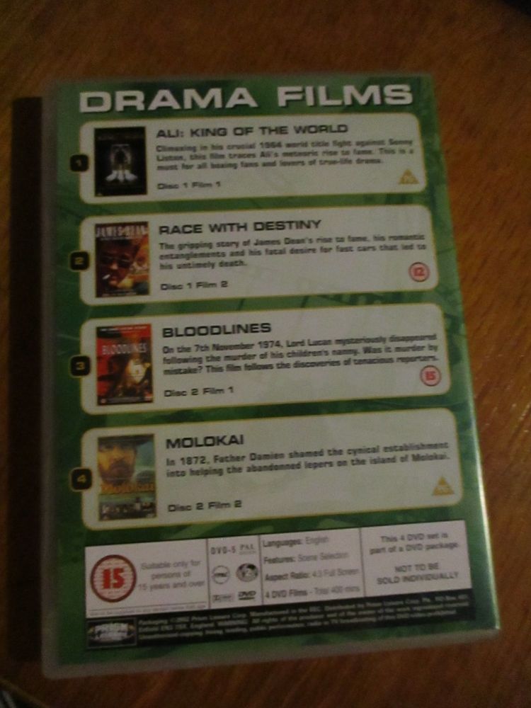 4 Drama Films In One Box - King Of The World, Bloodlines, Molokai, Race with Destiny - DVD