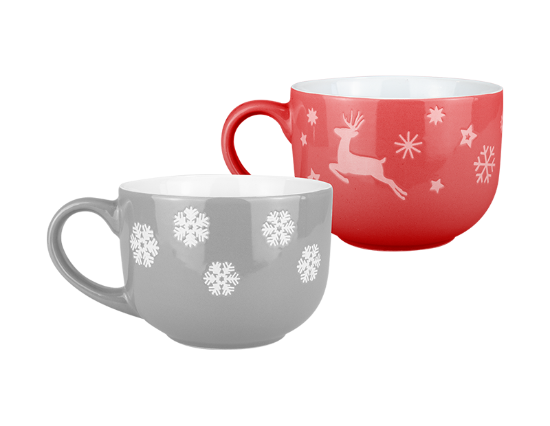 Large Grey with Snowflakes Christmas Soup Mug - Ceramic