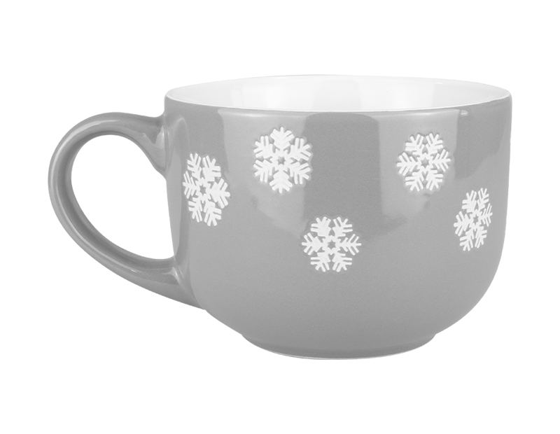 Large Grey with Snowflakes Christmas Soup Mug - Ceramic