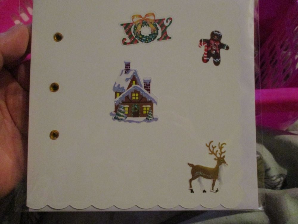 Joy, Gingerbread, Chalet & Reindeer - 15cm Scallop Edge Greetings Card [bla