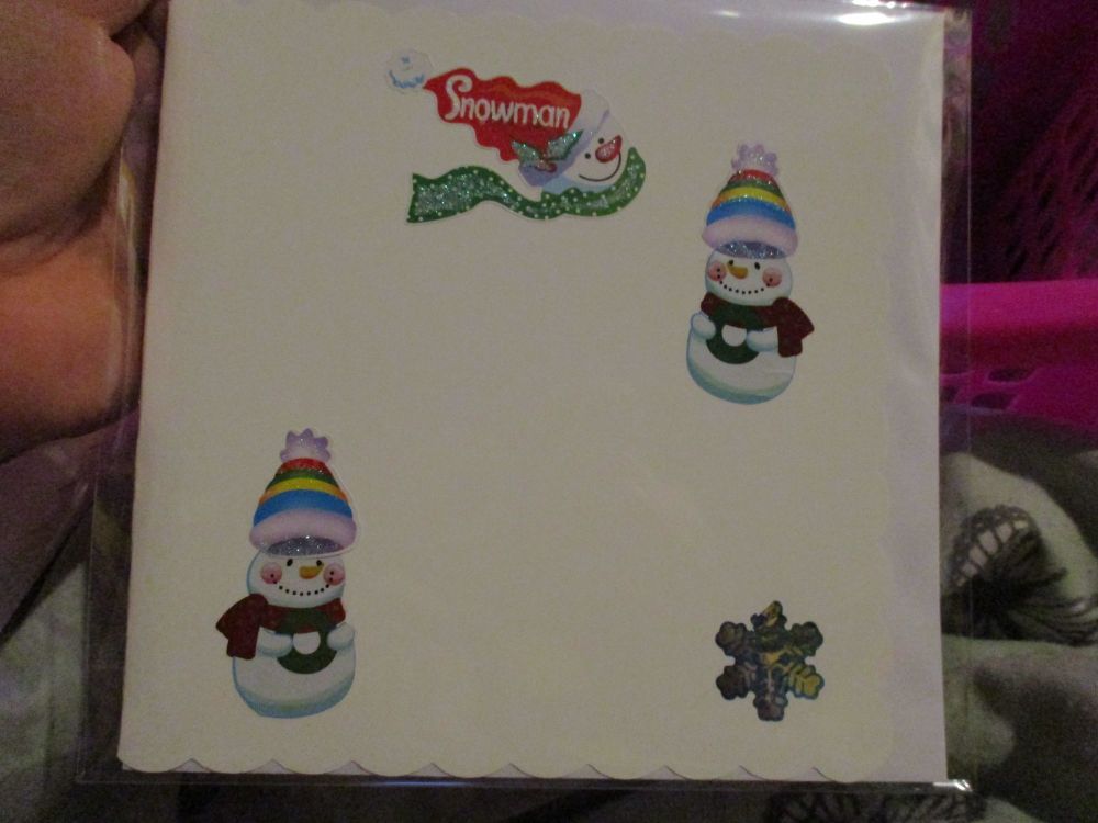 2 Snowmen in hats - 15cm Scallop Edge Greetings Card [blank]