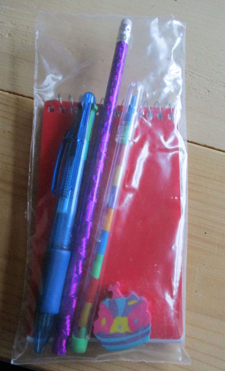 Red Notebook Purple Holographic Pencil Stacker Crayon 4-click Pen and Erase