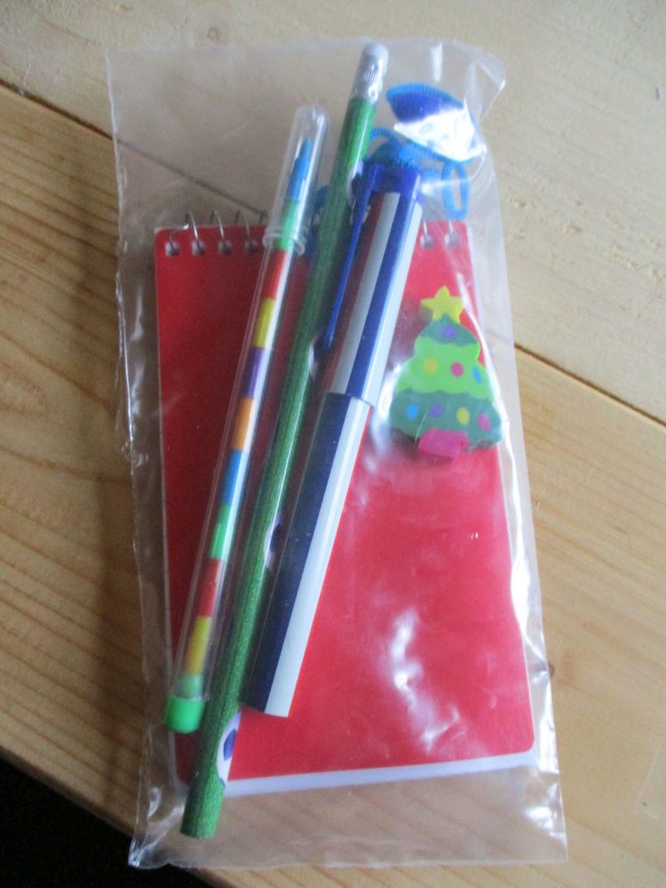 Red Notebook Green Football Pencil Stacker Crayon Striped Neck Pen and Christmas Tree Eraser Set
